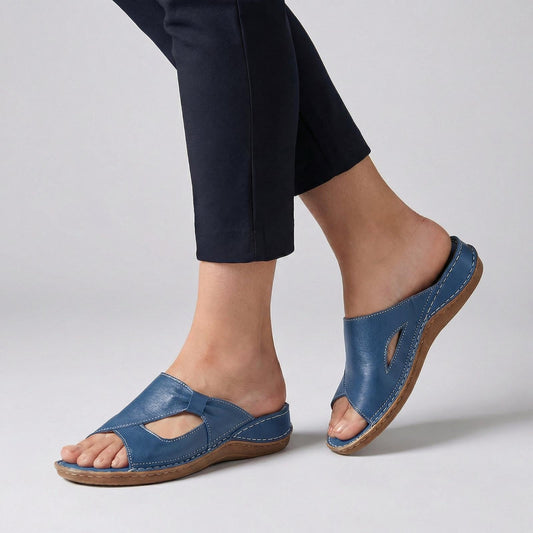 Anne | Leather Open Toe Slides with Cutout Detail