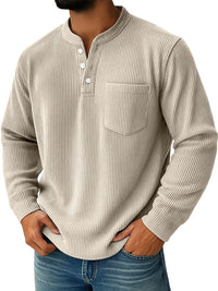 Arthur | Long Sleeve Henley Shirt with Ribbed Knit Texture and Chest Pocket