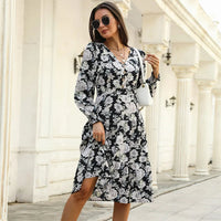 Barbara | Elegant Floral Midi Dress with Long Sleeves