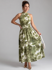Barbara | Halter Neckline Abstract Print Midi Dress