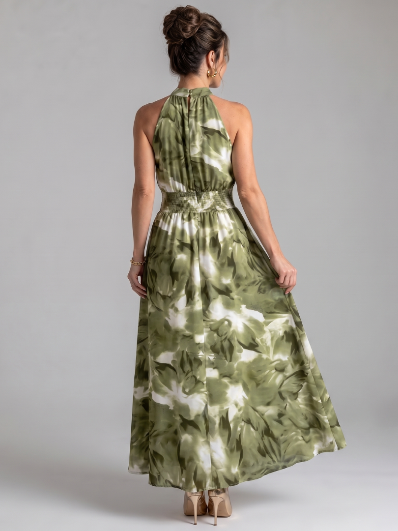 Barbara | Halter Neckline Abstract Print Midi Dress