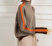 Barbara | Herringbone Geometric Turtleneck With Color Block Trim