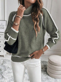 Barbara | Turtleneck Sweater with Striped Colorblock Sleeves
