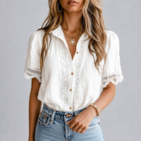 Betty | Vintage Crochet Lace Blouse With Puff Sleeves