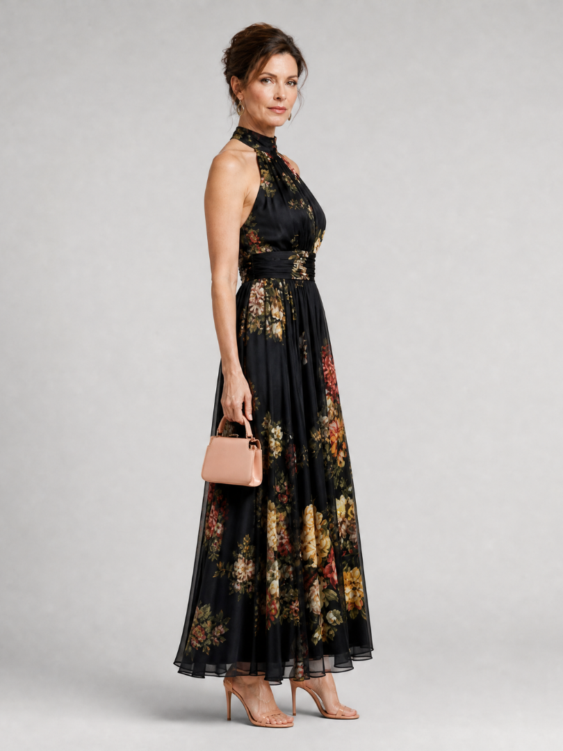 Beverly | Floral Halter Neck Midi Dress