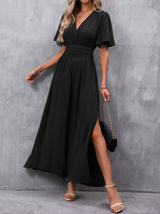 Beverly | Wrap V-Neck Maxi Dress with Side Slit
