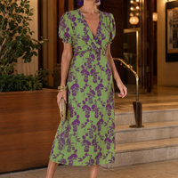 Bonnie | Floral Twist Front Midi Dress with Puff Sleeves
