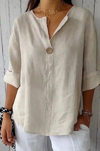 Bonnie | Relaxed Linen Blouse with V-Neck Button Detail