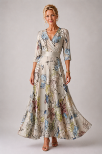 Brenda | Floral Print Maxi Dress with Wrap V-Neck and Waistband