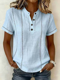 Brenda | Refined Stitch Detail Button Neck Blouse