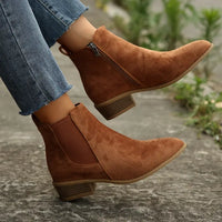 Brenda | Suede Pointed Toe Block Heel Chelsea Boots
