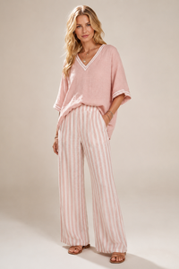 Carol | Casual V-Neck Striped Two-Piece Set
