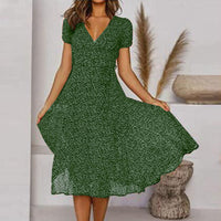 Carol | Elegant V-Neck Midi Dress with Puff Sleeves