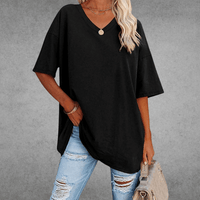 Carol | Oversized V-Neck T Shirt with Side Slit