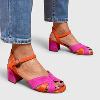 Carol | Two-Tone Block Heel Sandals With Ankle Strap