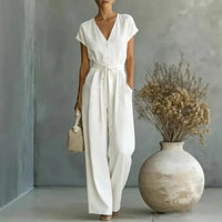 Carol | Wide Leg Jumpsuit with V-Neck and Short Sleeves