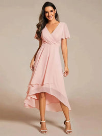 Carol | Wrap V-Neck Wedding Guest Midi Dress With High-Low Hem