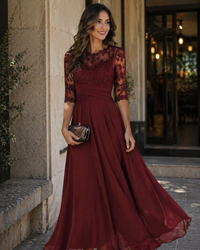 Catherine | Lace Maxi Dress With Sheer Sleeves