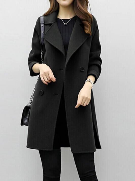 Cathy | Double Breasted Long Coat with Notch Lapel
