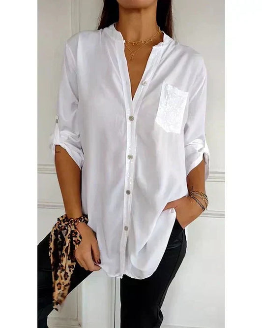 Cathy | Oversized Button-Up Shirt with Lace Pocket
