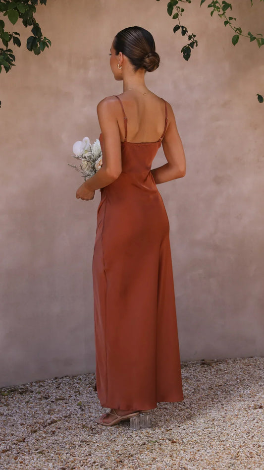 Cathy | Satin Slip Maxi Dress With Side Split