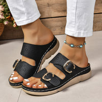 Cathy | Two-Strap Buckle Wedge Slides