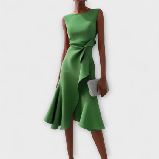 Cheryl | Sleeveless Party Midi Dress With Draped Ruffle Hem
