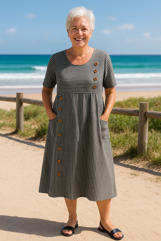 Cheryl | Striped Midi Dress with Button Detail