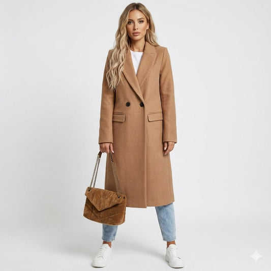 Christine | Wool Blend Double Breasted Long Coat