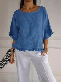 Cindy | Oversized Linen Ruffle Trim Blouse