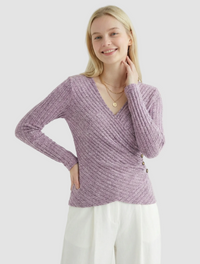 Cindy | Wrap Ribbed V-Neck Top with Button Detail