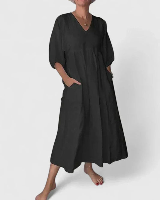 Connie | Linen V-Neck Maxi Dress with Pockets