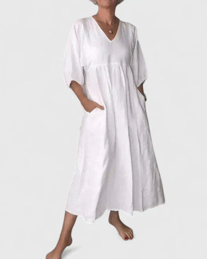 Connie | Linen V-Neck Maxi Dress with Pockets