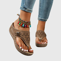 Connie | Wedge Toe Post Sandals with Perforated Design