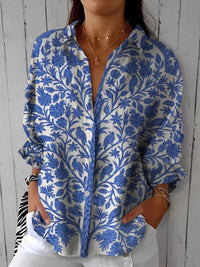 Crystal | Floral Print Button-Down Blouse