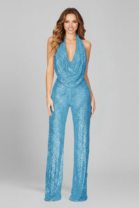 Crystal | Sequin Halter Cowl Neck Wide Leg Jumpsuit