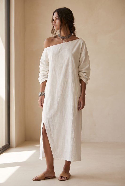 Cynthia | One-Shoulder Midi Dress with Split Hem