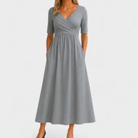 Cynthia | Wrap V-Neck Midi Dress with Pockets