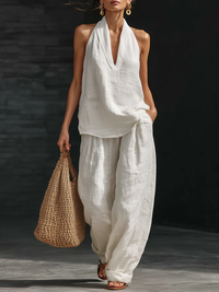 Darlene | Linen Halter Wide-Leg Jumpsuit