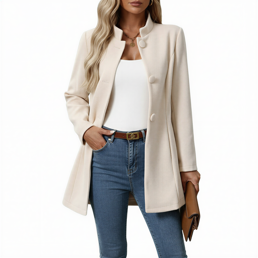 Debbie | Stand Collar Button Front A Line Long Coat