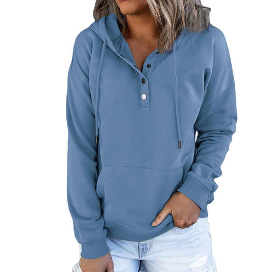 Deborah | Relaxed Button Placket Hoodie with Kangaroo Pocket