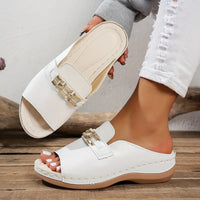 Deborah | Wedge Sandals with Metallic Buckle Detail