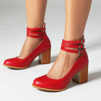 Debra | Block Heel Pump with Triple Buckle Ankle Straps
