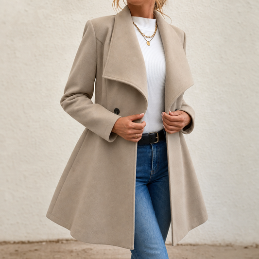 Denise | Long Coat with Wide Lapel and A-Line Silhouette