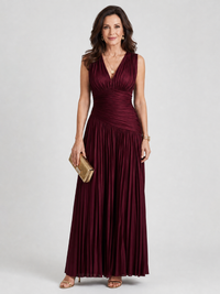 Denise | Sleeveless Pleated V Neck Midi Dress