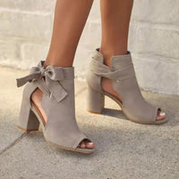 Diana | Peep Toe Tie-Up Block Heel Ankle Boots
