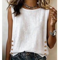 Diane | Button-Front Cotton Linen Tank Top