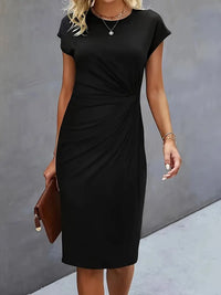 Diane | Cap Sleeve Bodycon Midi Dress with Twist Waist