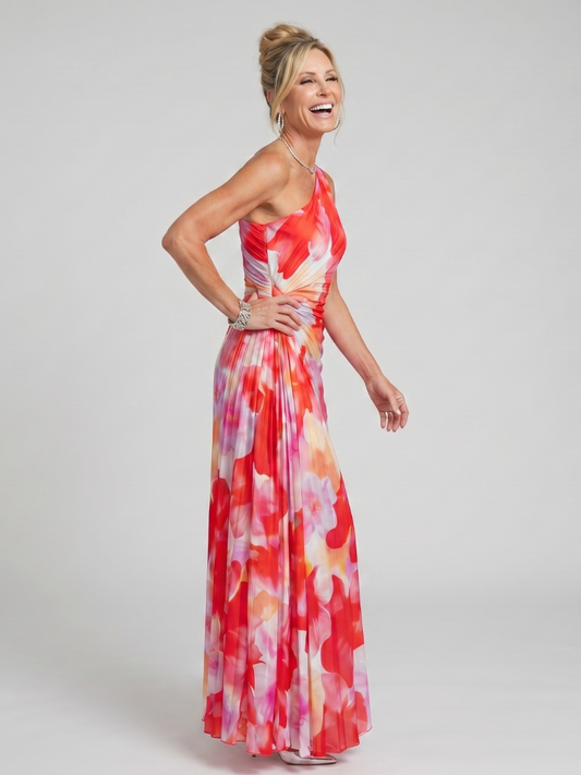 Diane | One Shoulder Pleated Floral Midi Dress
