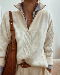 Diane | Quarter Zip Cable Knit Sweater With High Neck